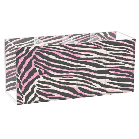 Black and White Zebra Clear Acrylic Pen Holder with 4 Compartments, Desktop Storage Organizer for Stationery, Makeup Brushes and Small Supplies