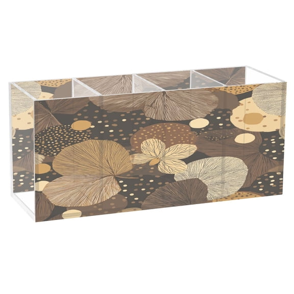 Autumn Apricot Blossom Clear Acrylic Pen Holder with 4 Compartments, Desktop Storage Organizer for Stationery, Makeup Brushes and Small Supplies