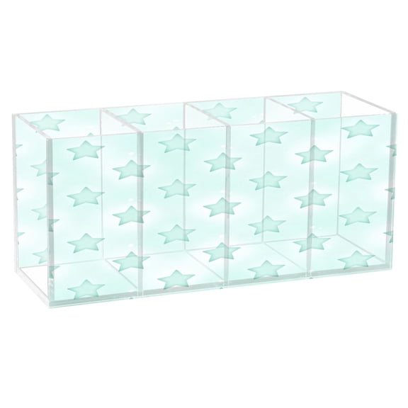 Mint Green Star Clear Acrylic Pen Holder with 4 Compartments, Desktop Storage Organizer for Stationery, Makeup Brushes and Small Supplies