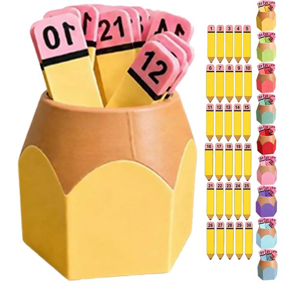 Pencil Number Counting Set, Reusable Classroom Organization and Sequencing Board, Crayon Number Matching Set 1-30, for Math Manipulative, Draw Numbers and Supply