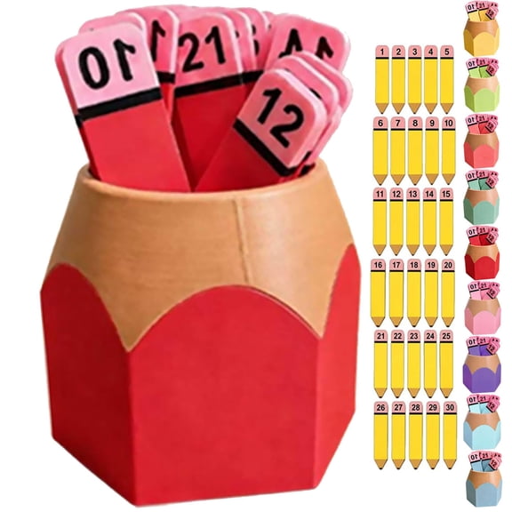 Pencil Number Counting Set, Reusable Classroom Organization and Sequencing Board, Crayon Number Matching Set 1-30, for Math Manipulative, Draw Numbers and Supply