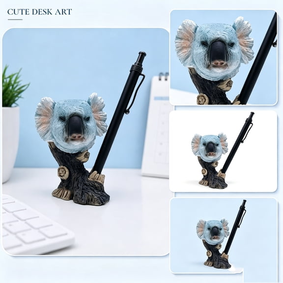 Pencil Organizer, Cute Desk Decor, Office Desk Decor for Women, Whimsical Decor, Koala Head Resin Pen Display Stand, Compact 3X2X4 Inch Multipurpose Desktop Storage Holder for