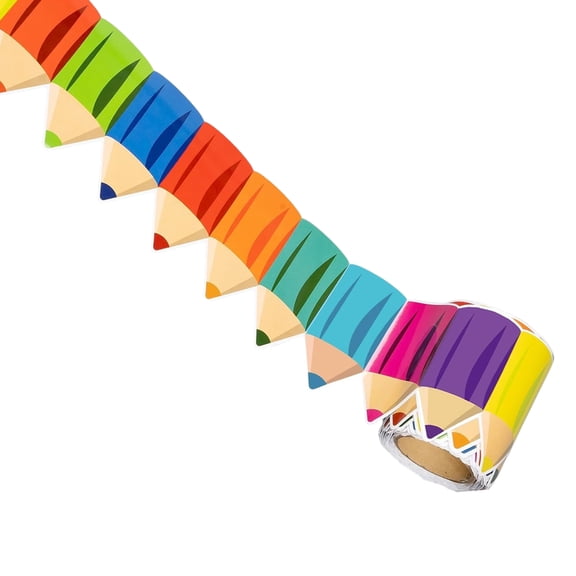 Pencil Pattern Border Trim 25.9ft Wall Sticker for Classroom Bulletin Boards & Chalkboard Decor