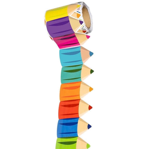 Pencil Pattern Border Trim 25.9ft Wall Sticker for Classroom Bulletin Boards & Chalkboard Decor