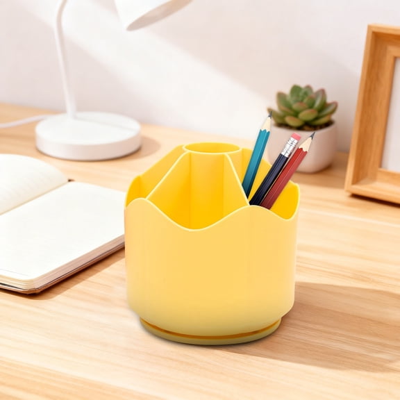 Pencil Pen Holder for Desk, 6 Slots Rotating Pen Holder for Desk, Cute Desk Pencil Holder Cup for Home Office, Makeup Brush Holder Organizer, Desktop Storage Stationery Supplies Organizer
