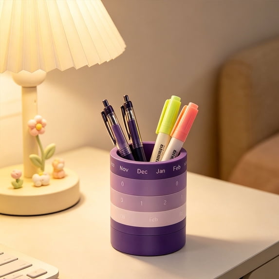 Pencil Pen Holder for Desk, Purple 2-In-1 Rotating Desk Organizer with Rotating Rings, Used for Home Study, Office Stationery Storage Stationery Storage Cute Desktop Accessory