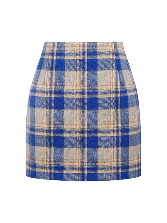 Pencil Plaid Skirts For Women Fall Winter High Waist Bodycon Knee Length Wool Midi Skirt With Slit Club Basic Leisure Dailywear