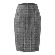 Pencil Plaid Skirts For Women Fall Winter High Waisted Bodycon Knee Length Wool Midi Skirt With Slit Double Slit Skirt Preppy Skirts Extra Long Bed Skirt Full Plaid Midi Skirts for Women Skirts Spray