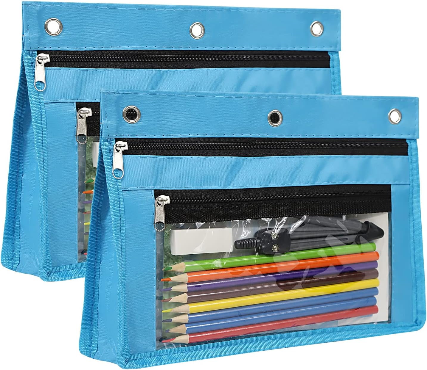 Pencil Pouch for 3 Ring Binder, 2 Pack Large Capacity Pencil Pouch with