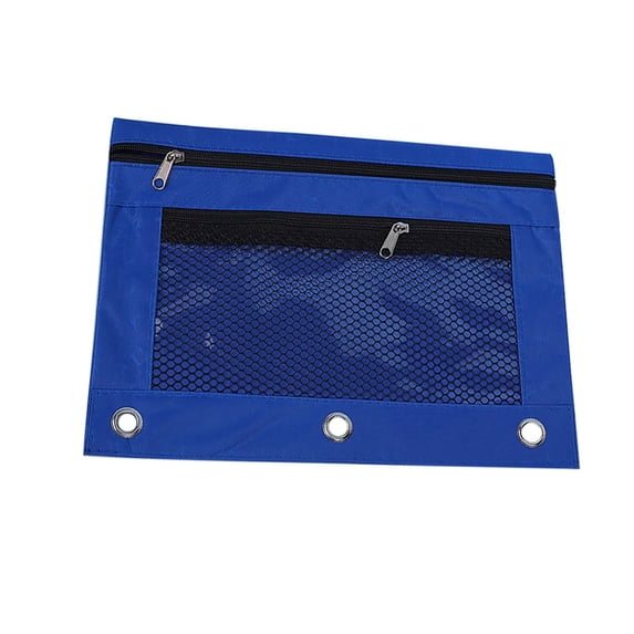 Pencil Pouch for 3 Ring Binder,3-Hole Zipper Pen Case Bag,Zippered Pencil Bags,Double Pocket Pencil Pouch 3 Ring with Transparent Window,Zipper Binder Pencil Pouch for Office Organizer,Blue