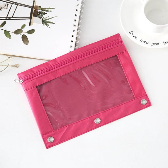 Pencil Pouch for 3 Ring Binder, Binder Pencil Case with Smooth Zipper,Clear Window Pencil Case,Big Capacity 3 Ring Binder Pencil Bag with 3 Reinforced Grommets,Binder Accessories