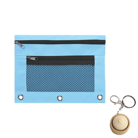 Pencil Pouch for 3 Ring Binder, Heavy Duty Canvas Dual Zipper Pen Bag with Clear Window, Smooth Metal Zipper, Fit Standard 3-Ring Binders for Office Travel Supplies (Light Blue)