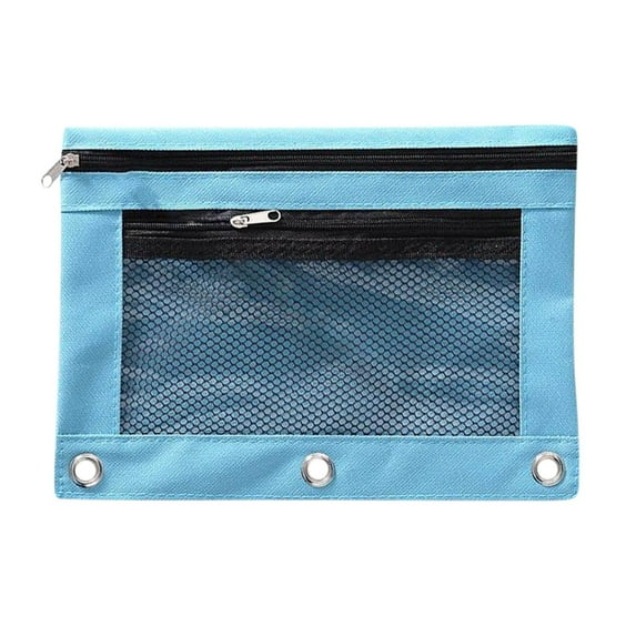 Pencil Pouch, 3-Ring Binder Zipper Case with Double Compartments, Clear Window Storage for Pens Markers, Cloth Organizer for Folders, 9.84x7.48in