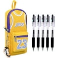 thumbnail image 1 of Pencil Pouch Basketball Jersey-Shaped Large Capacity Fashionable Minimalism + 6 Gel Pens & Sneaker Keychain (Yellow 23), 1 of 10