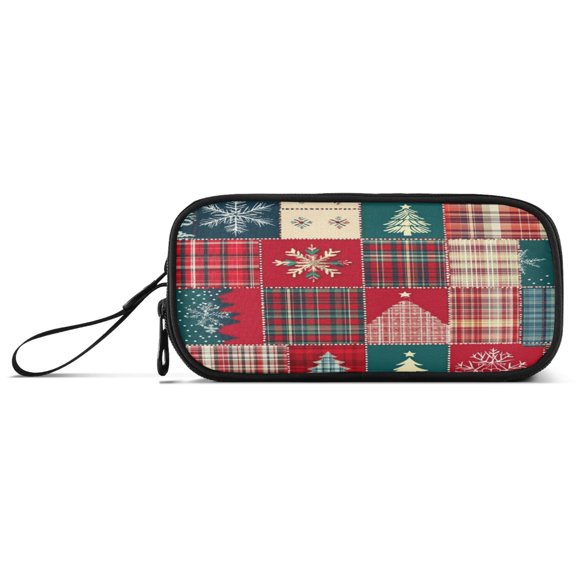 Pencil Pouch Big Capacity Pencil Pen Case with Zipper Simple Stationery Bag Office Organizer Christmas Patchwork Pattern