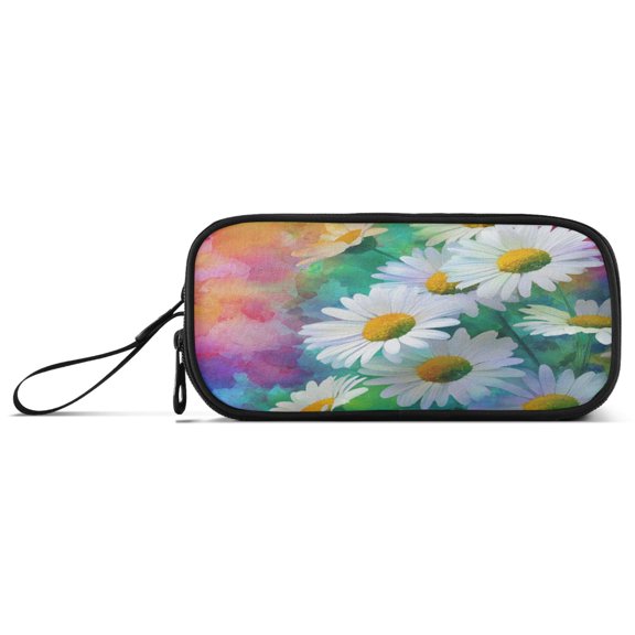 Pencil Pouch Big Capacity Pencil Pen Case with Zipper Simple Stationery Bag Office Organizer Watercolor Daisies Pattern