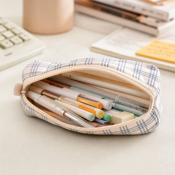 Pencil Pouch, Blue White Design Fresh Style Cloth Storage Bag for Campus, Home Office and Daily Use, Ideal Gift for Him/Her, Teenagers and Family Members, pencil pouch for stationery organization