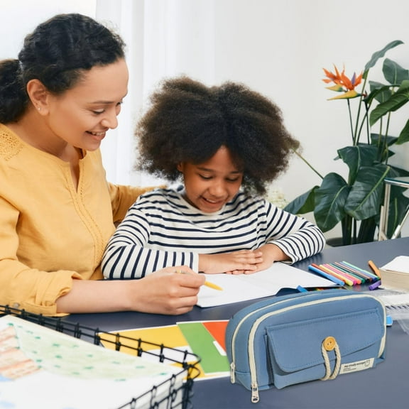 Pencil Pouch Bulk, Tyeign Kawaii Canvas Pen Bag Large Capacity Multi Layer Storage Simple Large Capacity Pencil Case Pencil Pencil Pouch Pen Gear Pencil Pouch for Binder Cute Pencil Case Blue