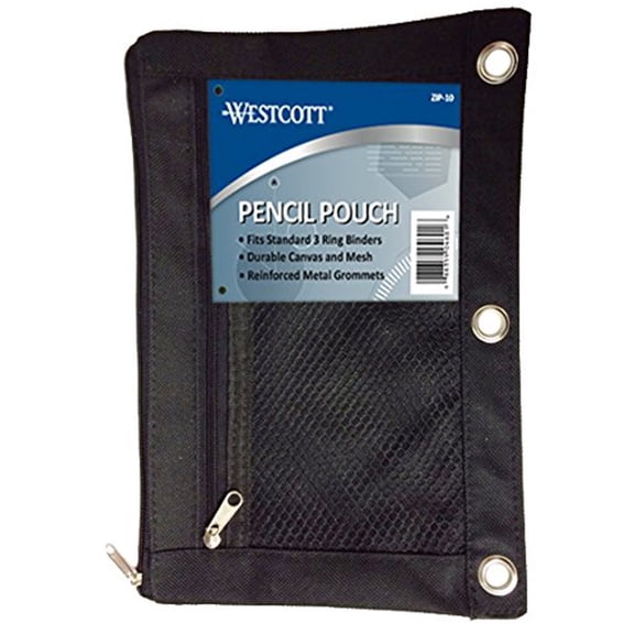 Westcott 10" Canvas Pencil Pouch, Mesh, Black, Elementary, 1-Count