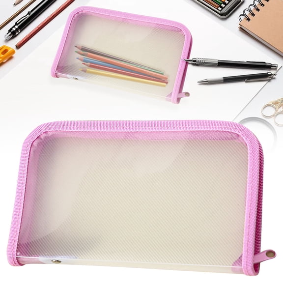 Pencil Pouch - Canvas Pen Bag - Zippered Stationery Organizer - 1-Pack - Pink