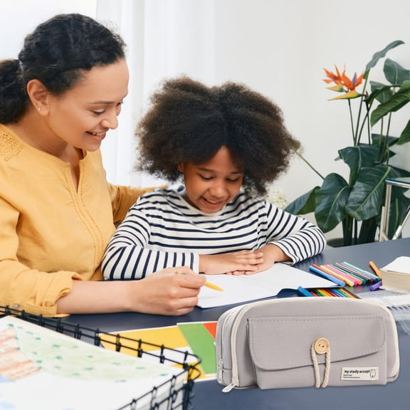 Pencil Pouch Cute, Tyeign Kawaii Canvas Pen Bag Large Capacity Multi Layer Storage Simple Large Capacity Pencil Case Pencil Pencil Pouch Bulk Pencil Pouch Pen Gear Pencil Pouch for Binder Grey