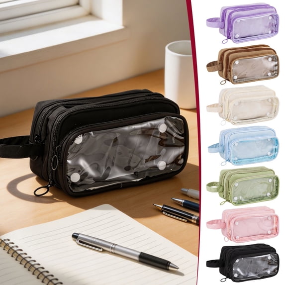 Pencil Pouch, Large Capacity Clear View Pen Bag Holds for Kids Middle Back to School Supplies E