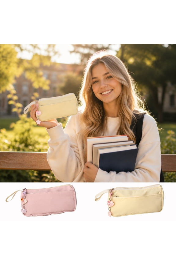 Pencil Pouch,Lightweight Zipper Fabric Stationery Carrier With Compact Portable Layout for Classroom Pen Storage,Daily Cosmetic Arrangement and Outdoor Travel Small Sundry Organizer for Teen(Pink)