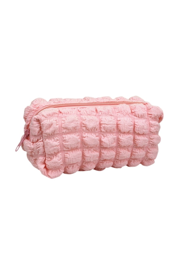Pencil Pouch Organizer, Mesh Grid Large Capacity Cosmetic Bag, Multipurpose Storage Case for Writing Utensils, Toiletries, and Office Supplies, Polyester Zipper Pouch (Pink)