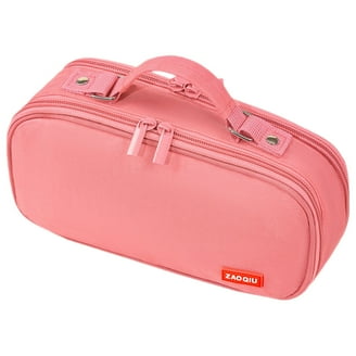 Large Canvas Pencil Case - Big Capacity Multi Compartment Pouch For School, Office, Makeup, Travel (Pink)