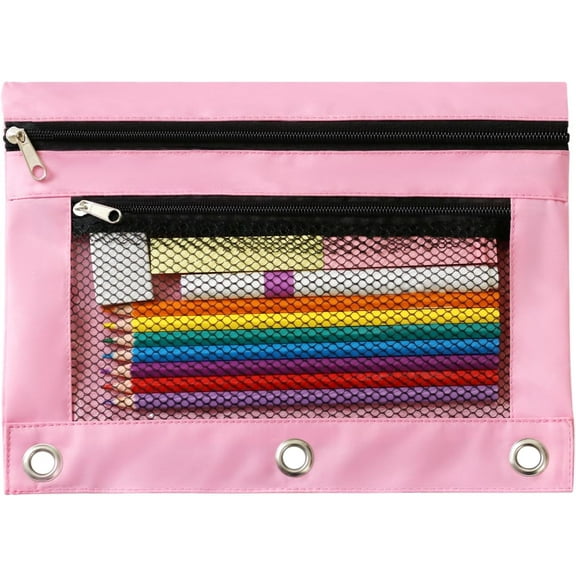 Pencil Pouch,Three-hole Pencil Case Single Zipper Transparent PVC Document Storage Bag,Large Capacity Pencil Pouch with Zipper Clear Binder Pencil Case