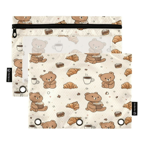 Pencil Pouch for 3 Ring Binder Binder Pencil Case Cute Teddy Bear