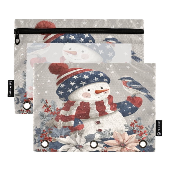 Pencil Pouch for 3 Ring Binder Binder Pencil Case One SizeX2 Five-star Flag Snowman