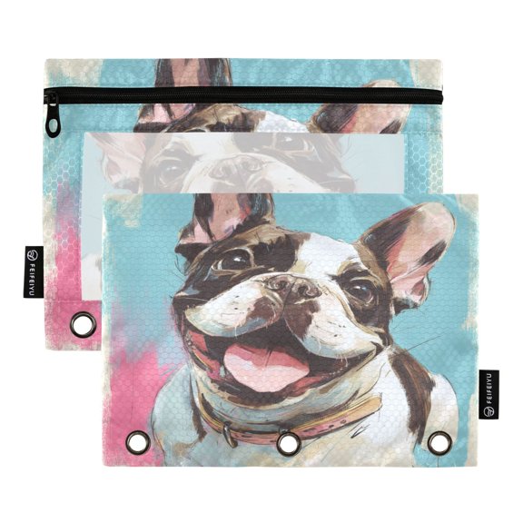 Pencil Pouch for 3 Ring Binder Binder Pencil Case One SizeX2 Happy Frenchie Pop Portrait