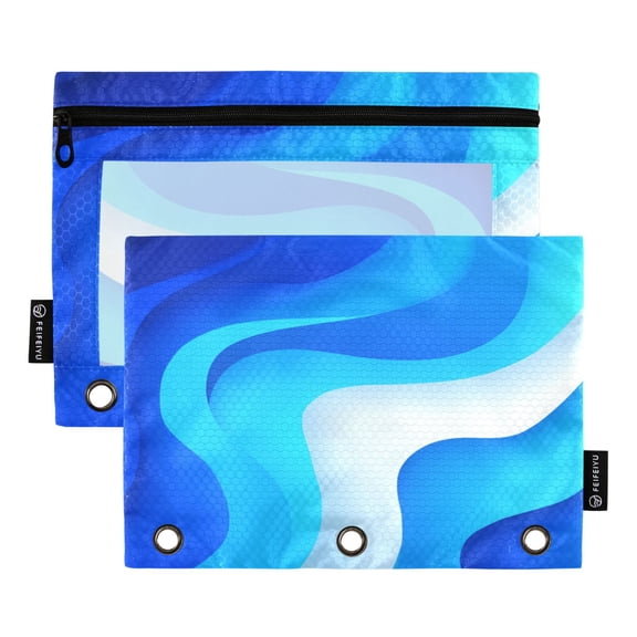 2 Pack 3 Ring Binder Pouch with Clear PVC Window Water Resistant Zipper Pencil Pouch Light Blue Flowing River Binder Pocket for Classroom Office Home Stationery Organization