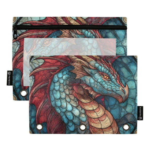 Pencil Pouch for 3 Ring Binder Binder Pencil Case One SizeX2 The Blue and Red Dragon