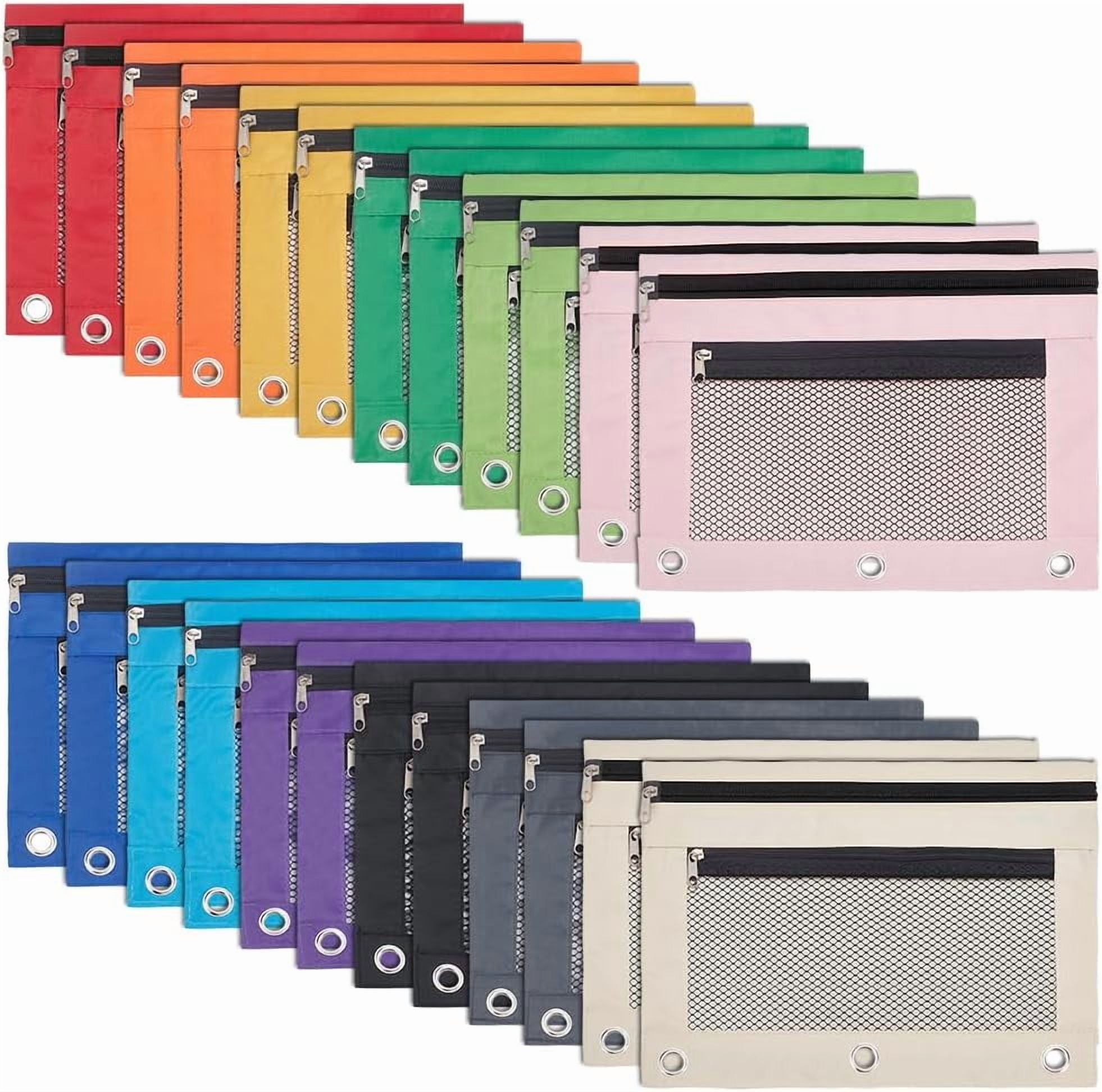 Pencil Pouch for 3 Ring Binder Bulk 24 Pack Mesh Zipper Pencil Case Bags in Assorted Colors - Sturdy and Durable Cloth Pencil Holder