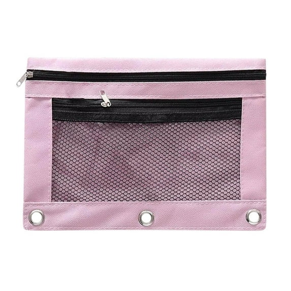 Pencil Pouch for 3 Ring Binder - Small Zipper Pen Case, 3 Hole Pencil Bag Accessories Clear Window Aesthetic Organizer (Pink)