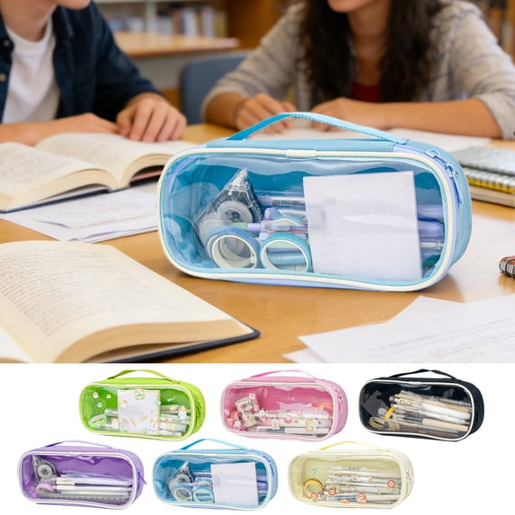 Pencil Pouch with Wide Opening, Large Capacity Clear View Pen Bag Holds 50-100 Pens, Oxford Cloth Zipper Pouch