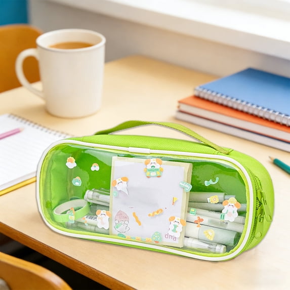 Pencil Pouch with Wide Opening, Large Capacity Clear View Pen Bag Holds 50-100 Pens, Oxford Cloth Zipper Pouch