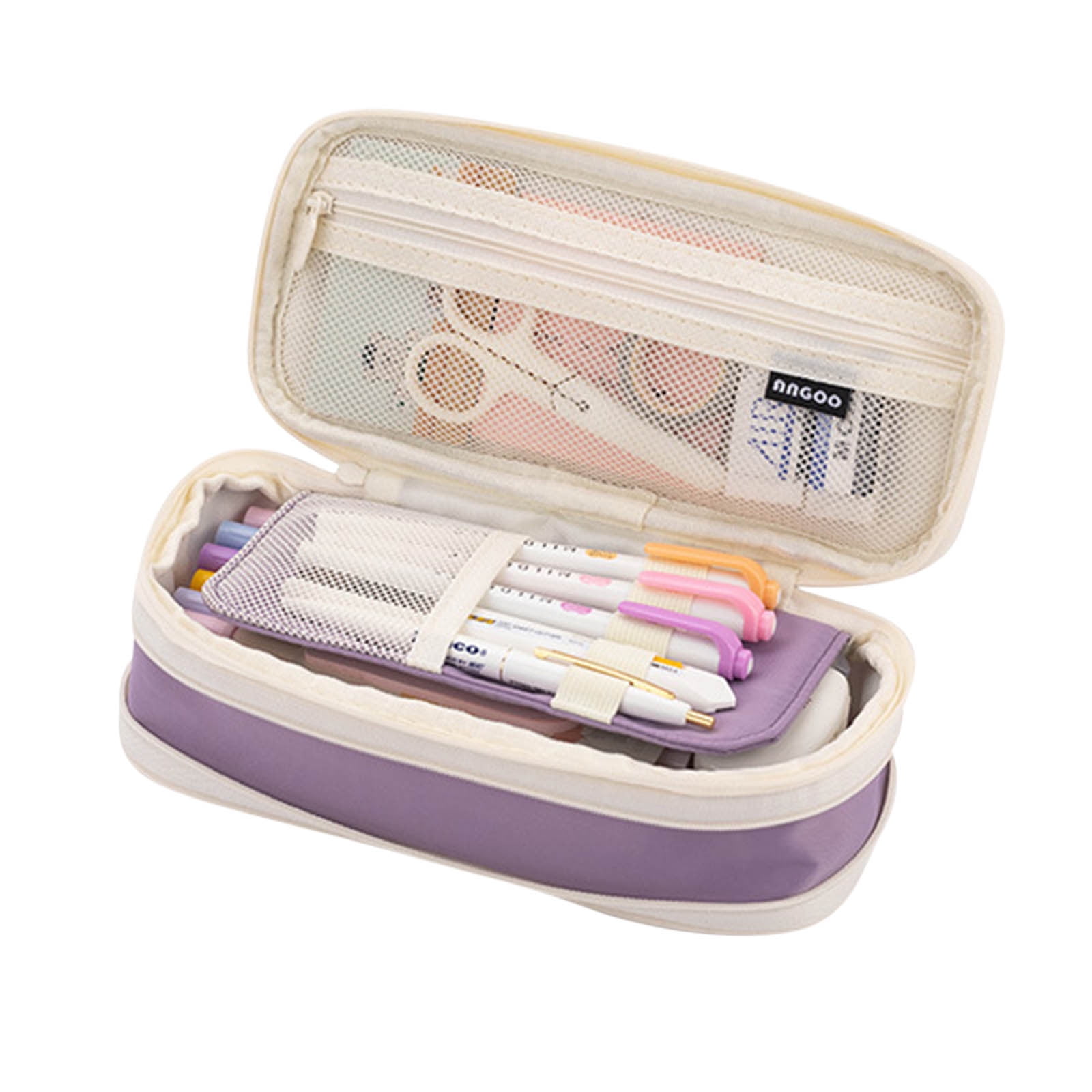 Zzrywuty Big Capacity Pencil Case - Wide Opening Canvas Pen Pouch With Handle, Light Blue