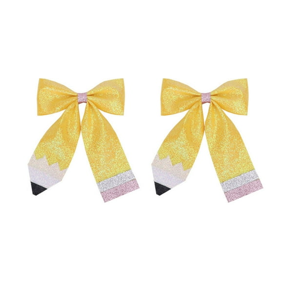 Pencil Ribbon Hair Bows Back to School Barrettes Girl Glittering Powder Hair Clip School Activity Kids Hair Ornament