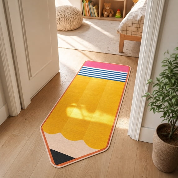 Pencil Rug for Living Room, Washable Non Slip Carpet for Living Room, Pastel Colored Pencil Rug, Stain Resistant, Soft Low Pile, Easy Clean, Bedroom Dining Room Classroom Decor