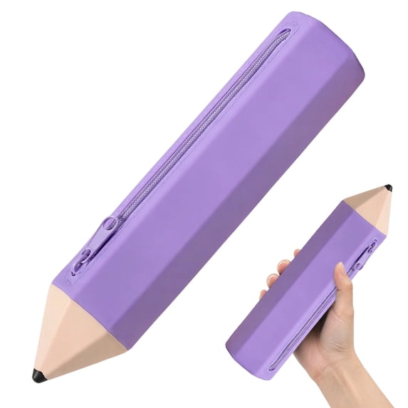Pencil Shaped Case, Cute Pencil Shaped Storage Bag with Side Zipper, Soft and Durable Pen Case for study, Art Supplies, and Stationery Organizer, Fun Novelty Gift for Students, Purple