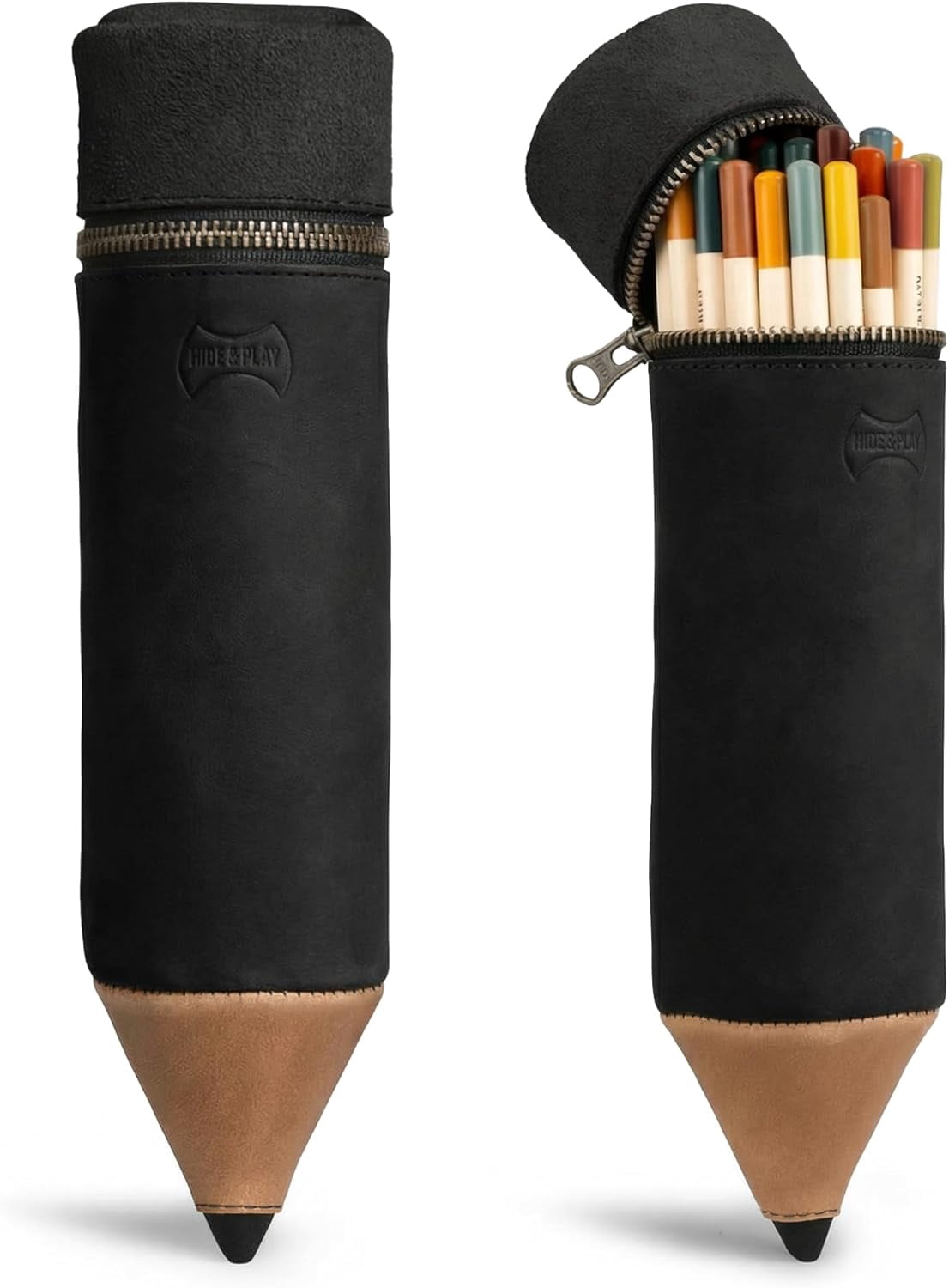 Pencil-Shaped Case for Pens, Pencils, Markers, and Office Accessories, Zippered Bag, Pen Storage, Full Grain Leather, Handmade (Bourbon Brown)