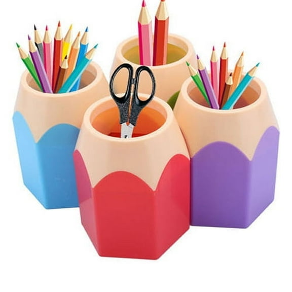 Pencil Shaped Make Up Brush Pen Holder Pot Office Stationery Storage Organizer Pink Plastic