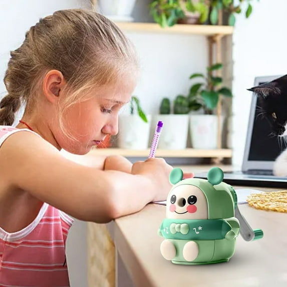Pencil Sharpener Automatic, Hand Cranked with Iron Alloy Metal Edge, Multiple Adjustable Thickness, for Academy, Workspace, Home Learning, FAJHHA | Green