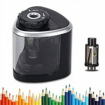 Pencil Sharpener Double Hole Oval Shaped with Cover and Receptacle Manual Pencil Sharpener Hand Pencil Sharpener for Office Home Supply (Black)