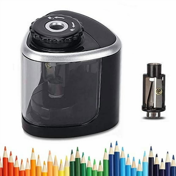 Pencil Sharpener Double Hole Oval Shaped with Cover and Receptacle Manual Pencil Sharpener Hand Pencil Sharpener for Office Home Supply (Black)