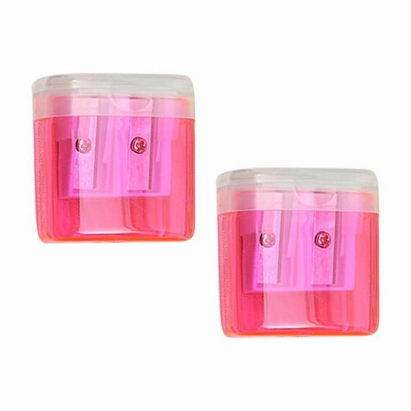 Pencil Sharpener Dual Hole Manual,Crayon Sharpener with Cover and Bin,Handheld Pencil Sharpeners for Pencils 2 Pcs Pink