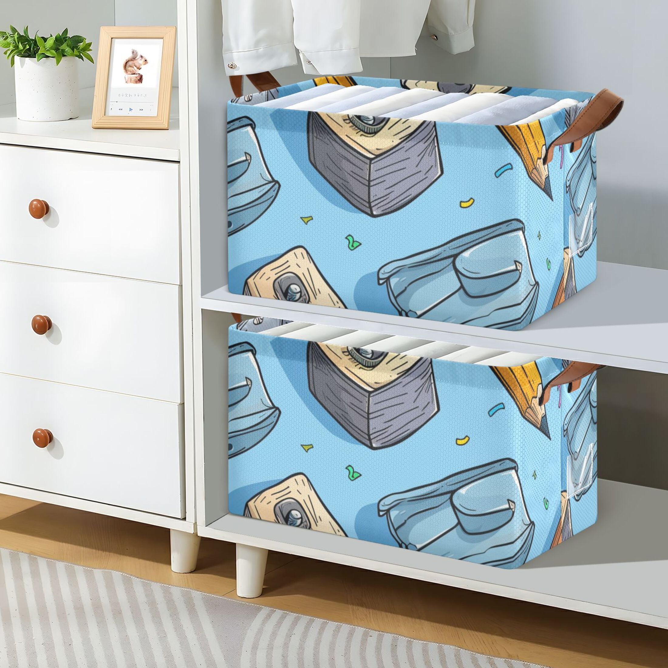 Pencil Sharpener Foldable Storage Large Fabric Storage Baskets Organizer Storage Bins with Handles for Shelves